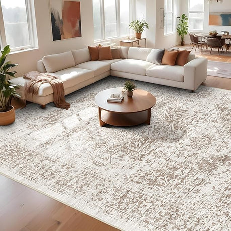 9x12 Large Area Rug - Vintage Washable Rug for Living Room with Non-Slip Low-Pile