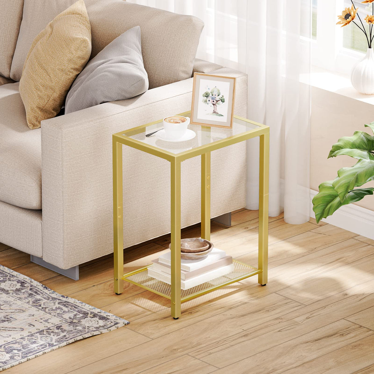 Tall End Table and Side Table Bindle, Tempered Glass Telephone Table