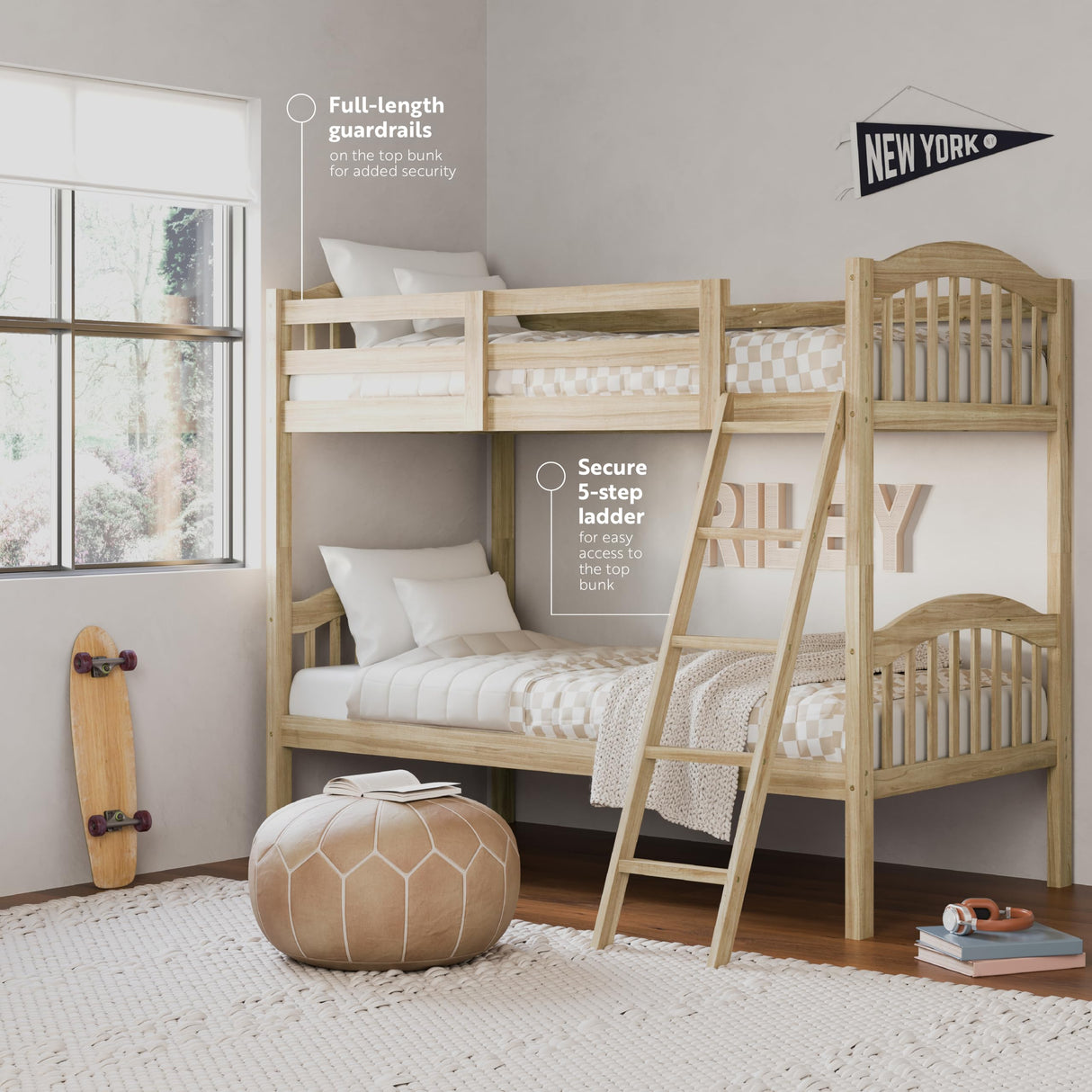 Long Horn Twin-Over-Twin Bunk Bed (Natural) - GREENGUARD Gold Certified