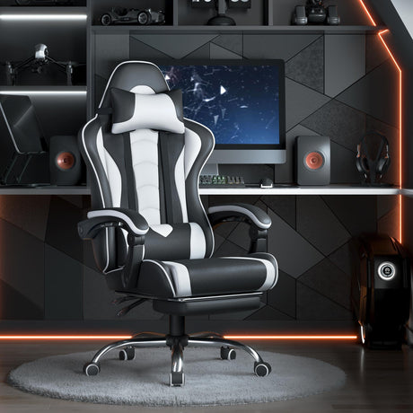 Gaming Chair, Video Game Chair with Massage Lumbar Support and Footrest Height