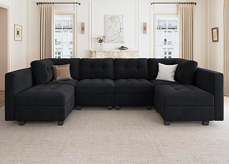 Modular Sectional Sofa Velvet U Shaped Couch with Reversible Chaises