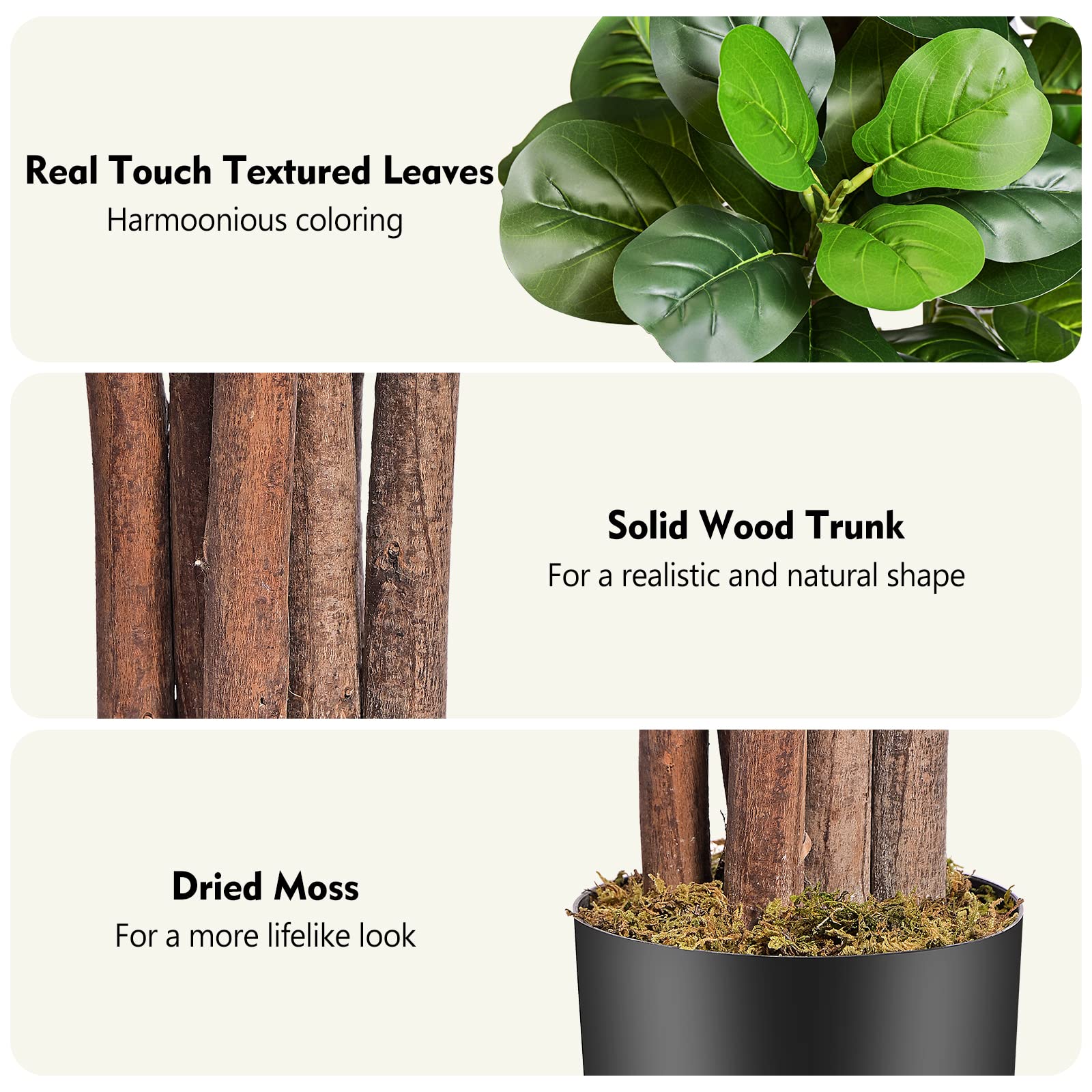 6ft Artificial Fiddle Leaf Fig Tree with 168 Leaves 6 Tree Trunks, Large Faux Ficus Lyrata