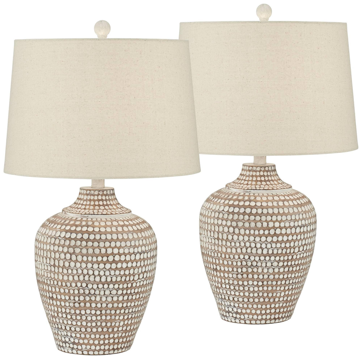 Regency Hill Alese 23 1/2" High Textured Dot Jug Small Farmhouse Rustic Coastal Accent Table Lamps Set of 2 Beige Light Earth Finish Single Oatmeal Shade Living Room Bedroom Bedside Nightstand House