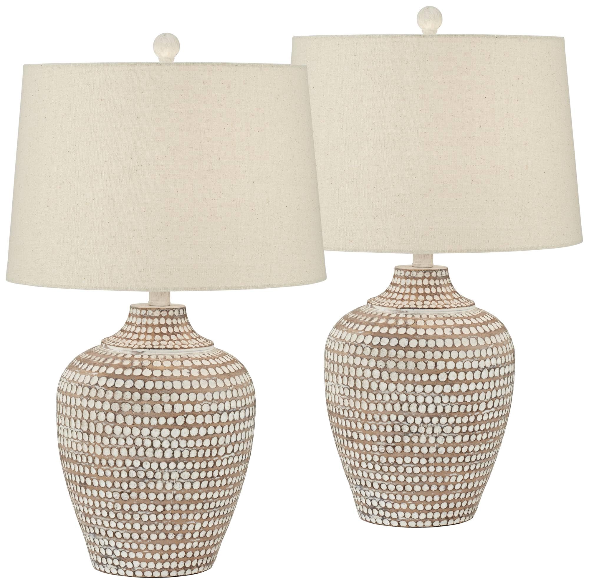 Textured Dot Jug Table Lamps Set of 2 - Farmhouse Coastal Accent Lighting