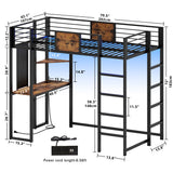 Loft Bed Twin Size with Desk and Shelves for Teens Adult, Loft Bed Frame