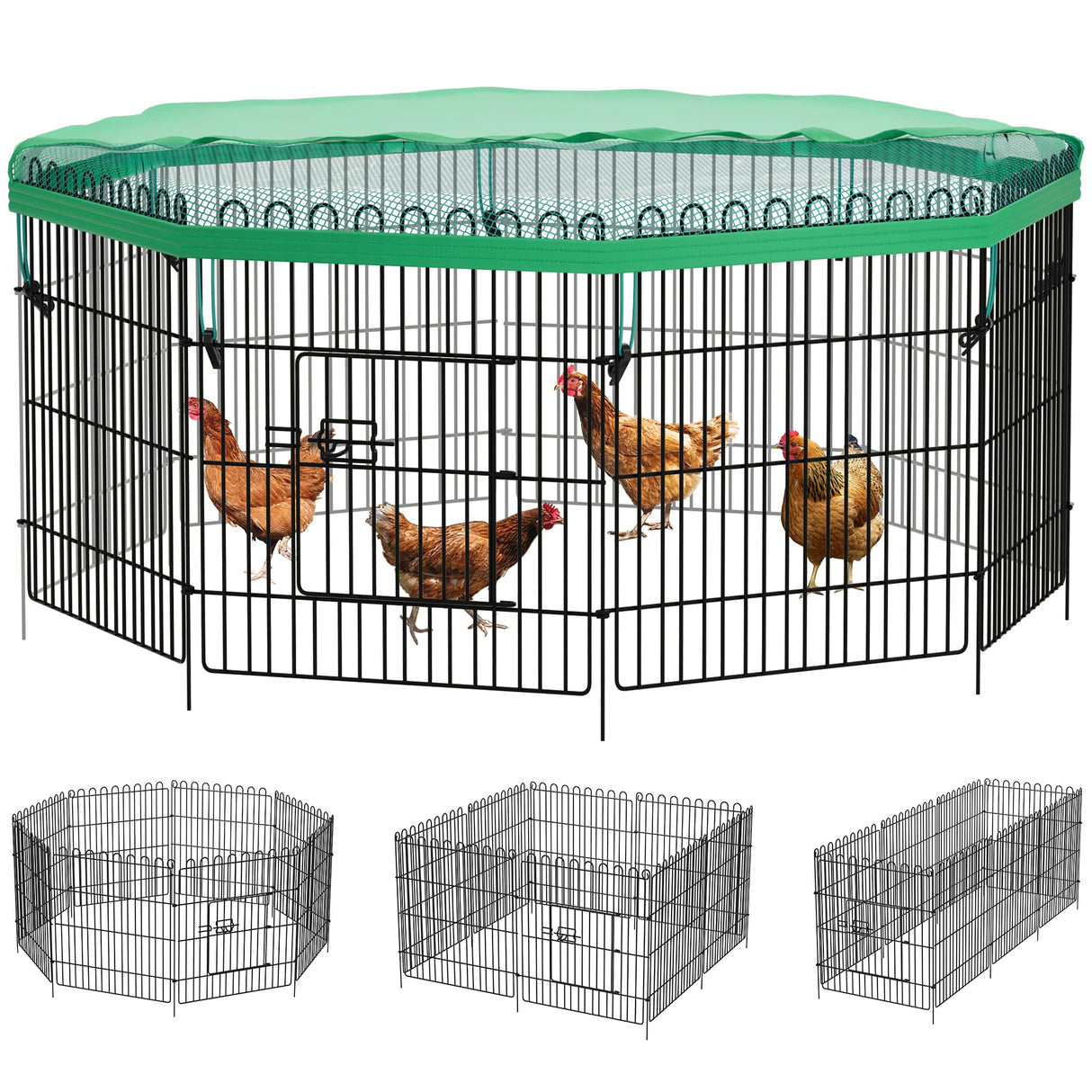 YITAHOME 8 Panel Foldable Chicken Coop with UV-Proof Oxford Cloth, Metal Chicken Tractor Cage Duck Rabbit Cat Crate, Outdoor Walk-in Poultry Cage