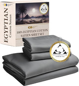 Certified Luxury 100% Egyptian Cotton Sheets, King Size Bed Sheets, 4 Piece Deep Pocket Sateen Cooling