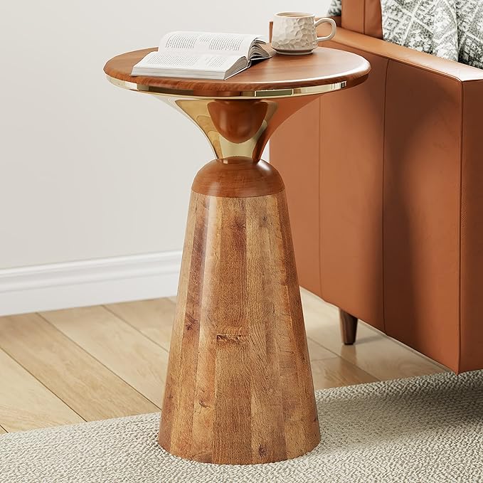 Hiltona Wood End Table, Small Drink Table, Indoor Round Side Table