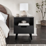 Raelyn Mid-Century Modern 1-Drawer Nightstand, 20 Inch, Black