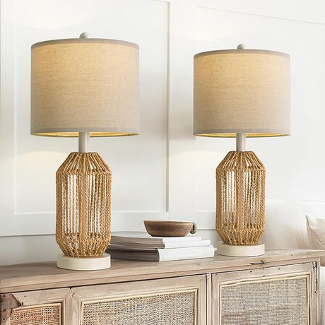 21" Boho Table Lamps Set of 2 for Living Room, Bedside Lamps for Nightstand