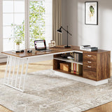 71-Inch Executive Desk, L-Shaped Desk with Cabinet, Large Office Desk with Drawers