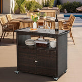 Storage Cabinet Patio Wicker Sideboard Buffet Cabinet Prep Table Outside Kitchen Serving