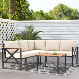 6 Pieces Patio Furniture Sets, L-Shaped Patio Conversation Sets Metal Outdoor ,Sofas