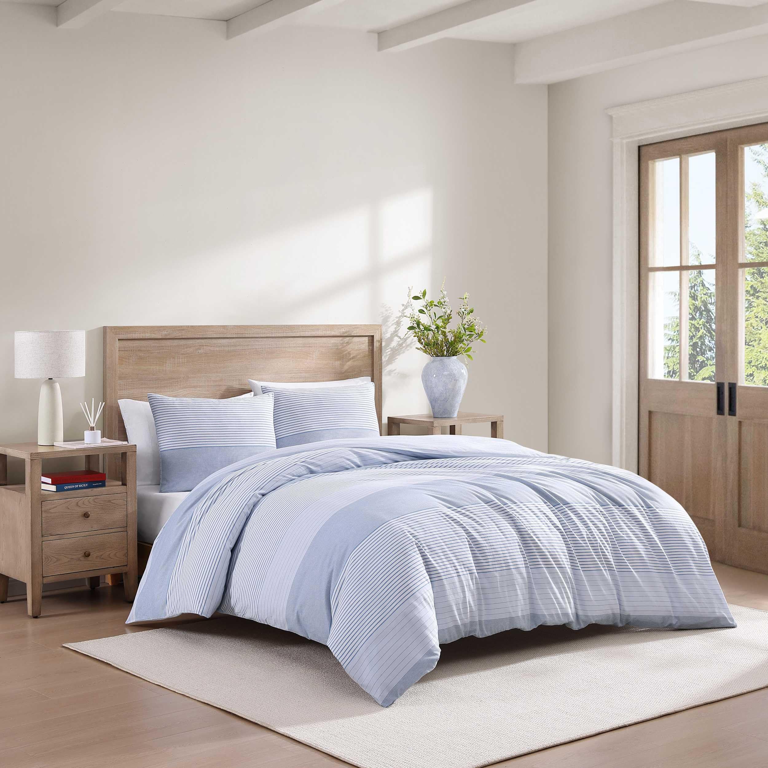 King Comforter Set - Modern Stripe White with Matching Sham