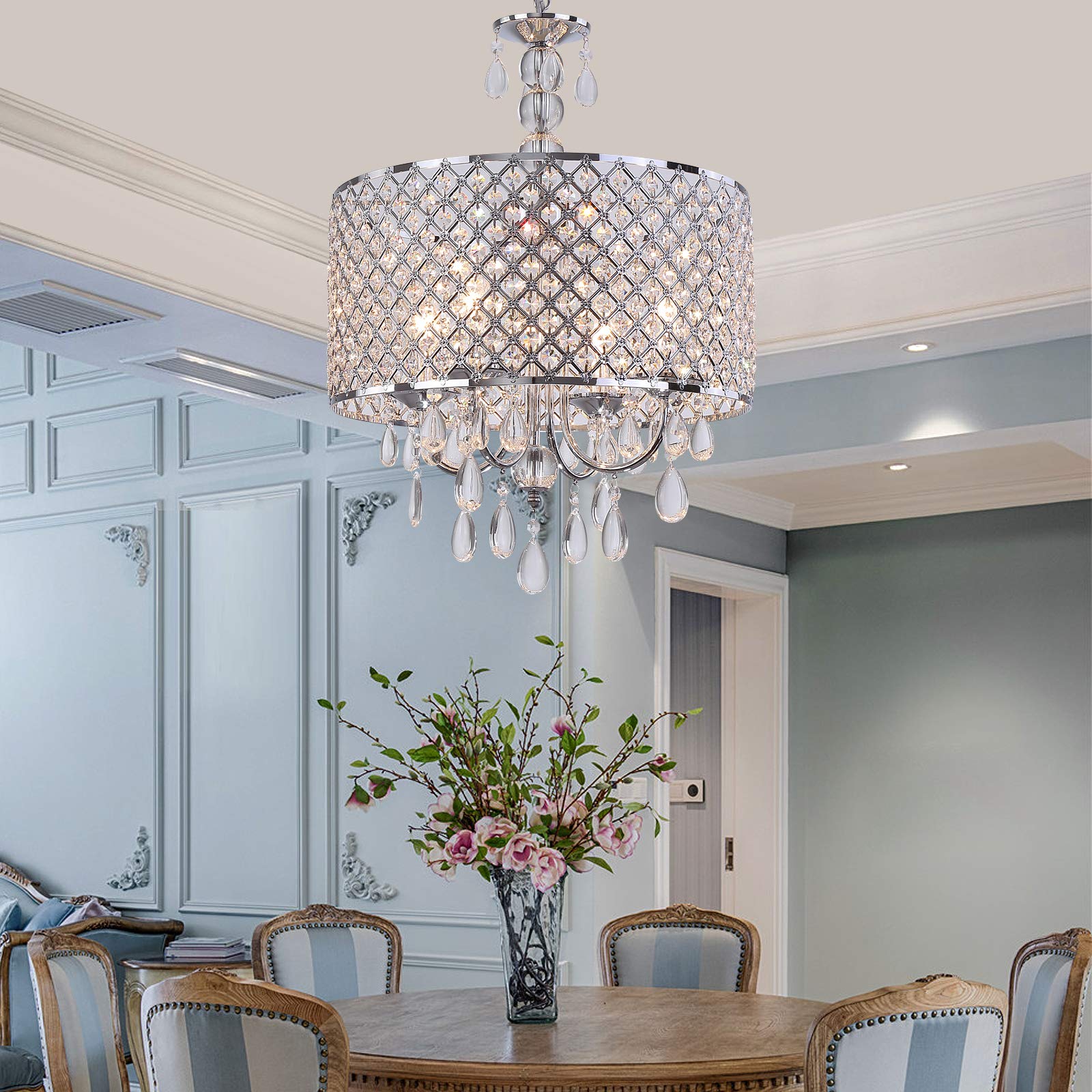 Modern Crystal Chandeliers for Dining Room,Glam Chrome Chandelier 4 Lights for Kitchen