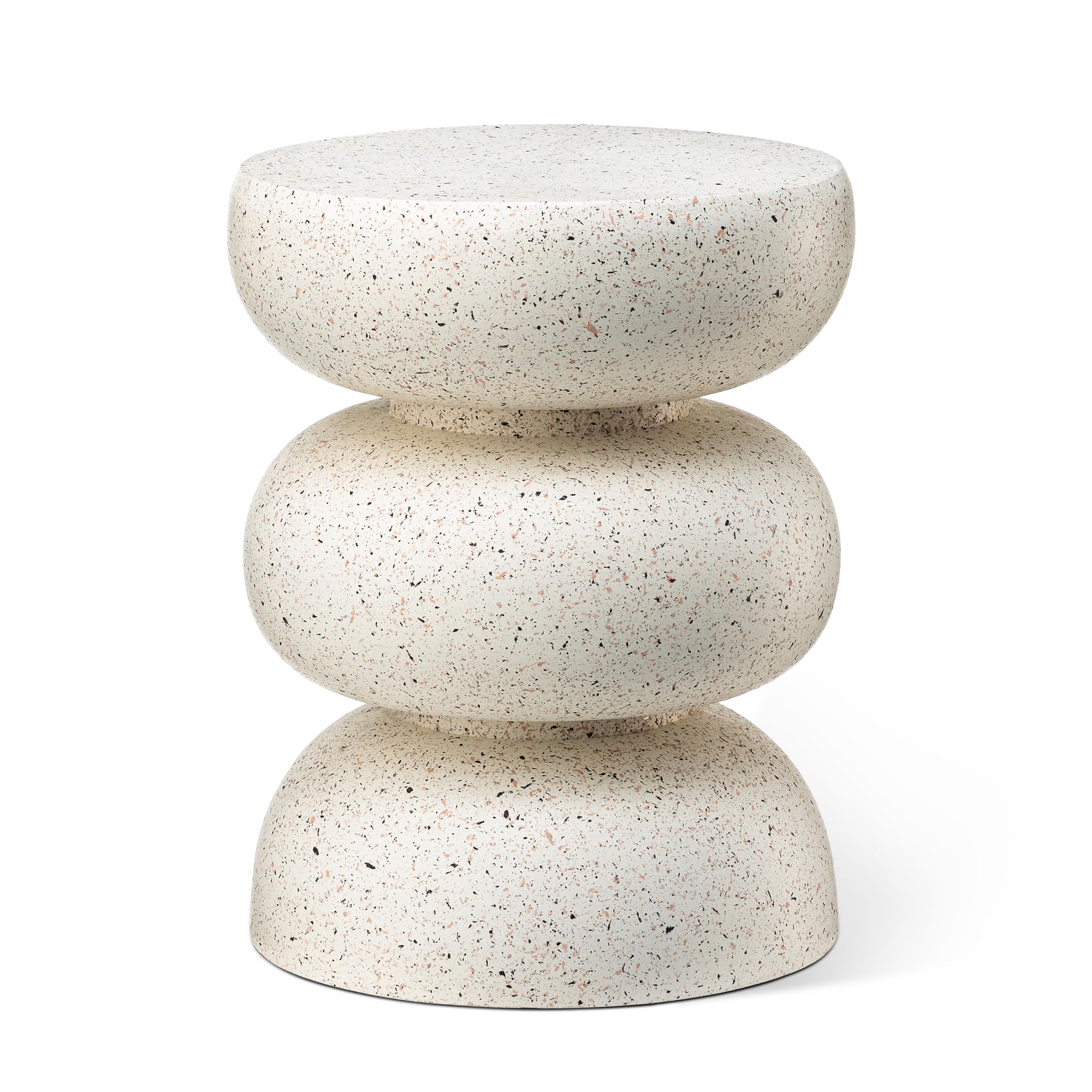 Glitzhome Outdoor Side Table, 18" H Decorative Garden Stool MGO Faux Terrazzo End Table, Heavy Duty Indoor Outdoor Round Planter Stand for Living Room Bedroom Patio Deck Poolside,White - Bircata