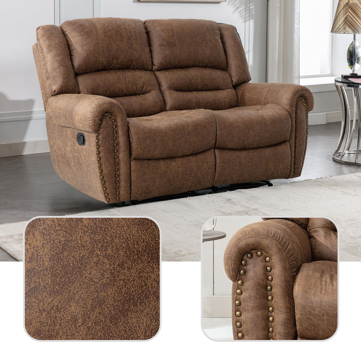 Faux Leather Manual Loveseat Recliner, 2 Seat Reclining Sofa Chair