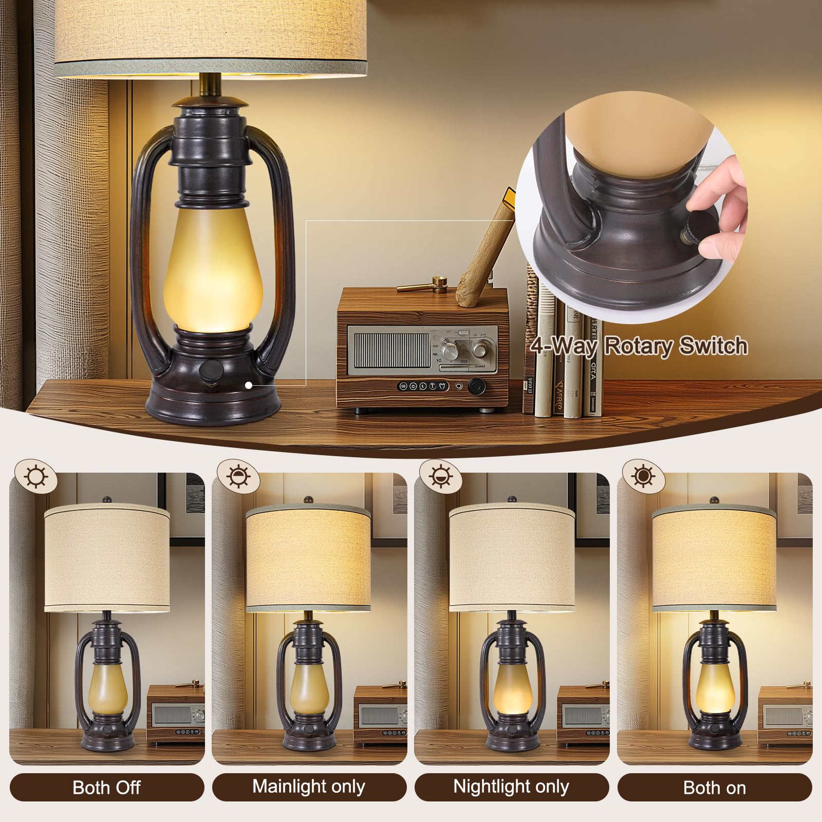 26" Vintage Lantern Table Lamps Set of 2 with USB Charging Ports