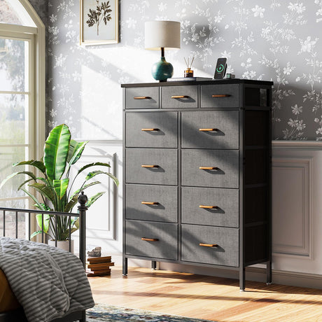 Dresser with Charging Station, 52-Inch Tall Dresser for Bedroom