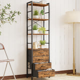 Bookshelf with 4 Fabric Drawers, 6-Tier Tall Narrow Bookshelf with Storage