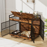 45" Heavy Duty Dog Crate Furniture with Stainless Steel Bowls