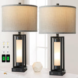 Set of 2 Modern Table Lamp for Living Room with 2 USB Ports, Contemporary Nightstand