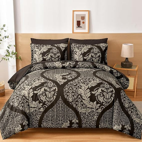 Grey Comforter Set Queen Size, 7 Pieces Bohemian Damask Comforter Set