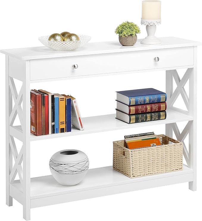 Console Table with Drawer, 3-Tier Entryway Table with Storage Shelves,