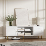 Housoul Modern TV Stand for 50/55/60 inch TV, TV Stand with Doors, Entertainment Center with Adjustable Shelf and Storage Cabinets, TV Media Console for Living Room, Bedroom, White