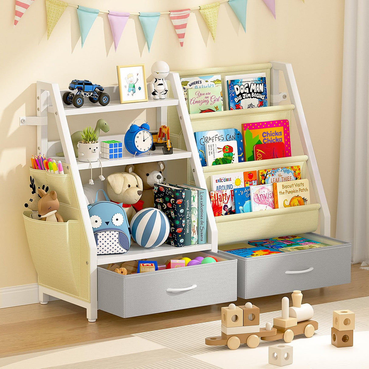 Kids Bookshelf and Toy Organizer, Sturdy 3 Tier Kids Bookcase