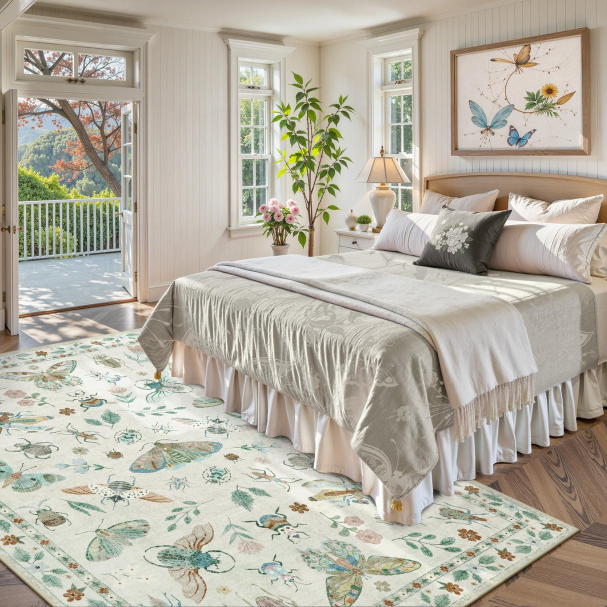 Insect Washable Area Rug 8x10 - Soft Non-Slip Bedroom Carpet