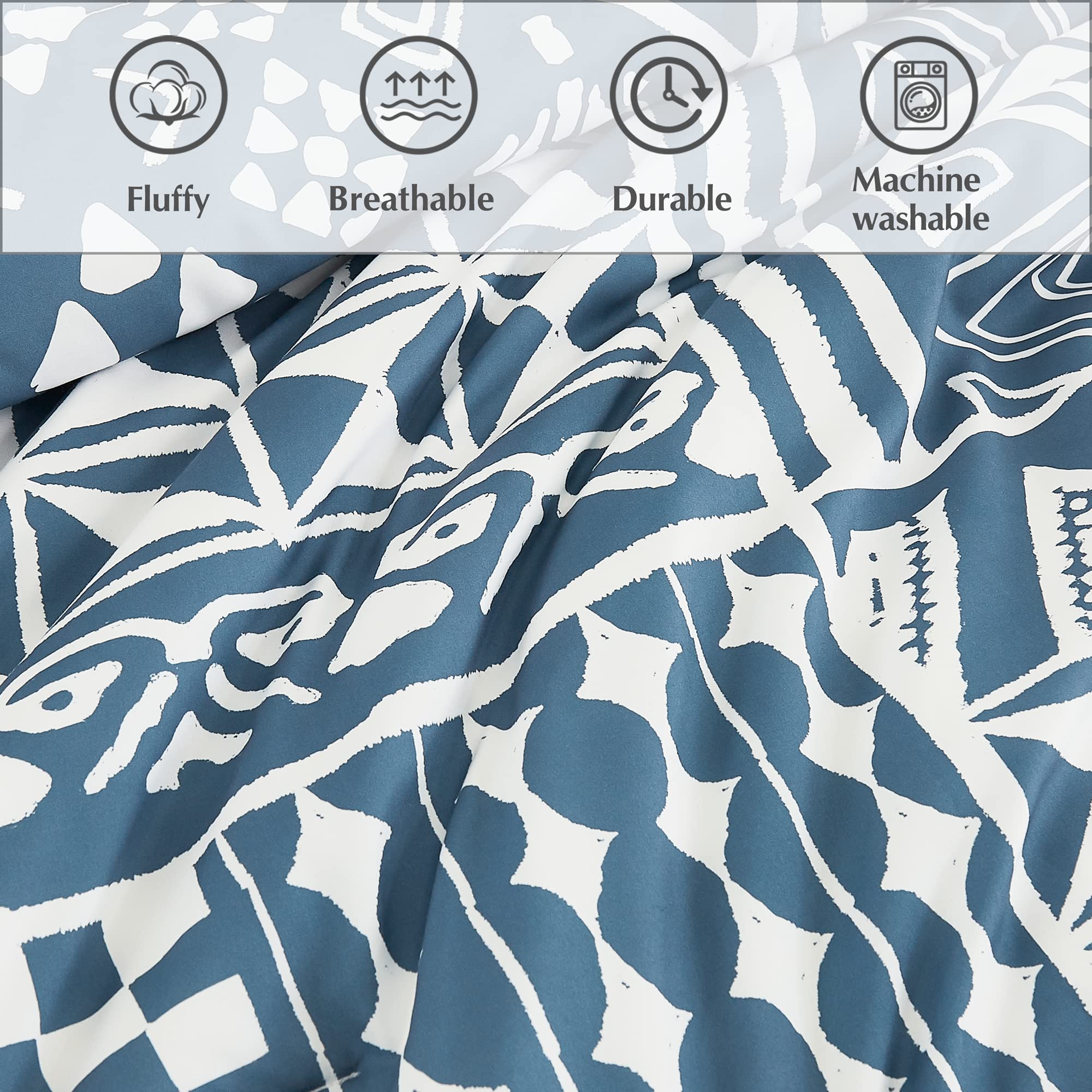 Geniospin King Size Comforter Sets, Boho Bedding Set 8 Pieces, All Season Down Alternative Comforter Set, Reversible Bedding with Soft Microfiber Fill Bedding, Lightweight (Blue, 102x90 inches)