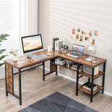 L-shaped Office Desk, 59 Inch Large Corner Desk, Full-length Open Shelf & 2-Tier