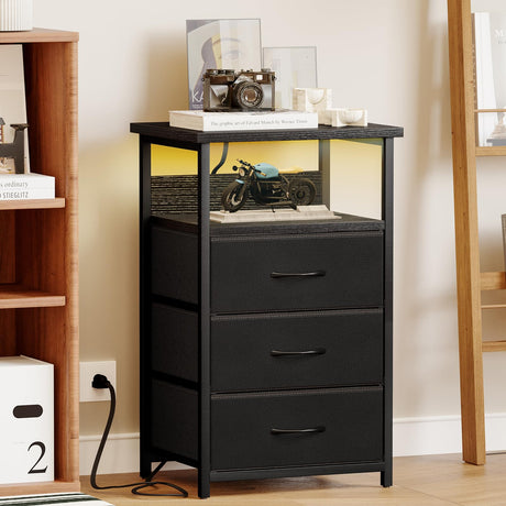 Night Stand with Charging Station, LED Nightstand with USB Ports and Outlets