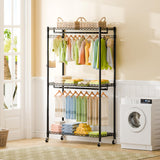 Heavy Duty Metal Clothes Rack with Lockable Wheels, 3-Tier Adjustable Garment Clothing Rack for Hanging Clothes