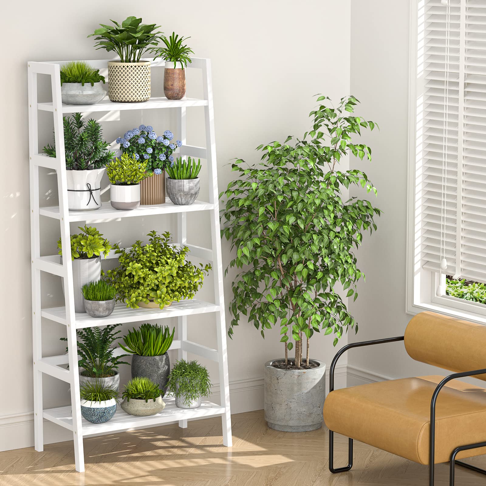 ZenLuxe 4-Tier Bamboo Ladder Shelf Bookshelf & Storage Rack