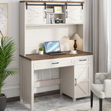 Farmhouse 47" Desk, Executive I-Shape with 3 Drawers, Storage Cabinet, Hutch