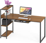 46-Inch Computer Desk with Adjustable Side Shelf and Drawer, 24" Deep, White