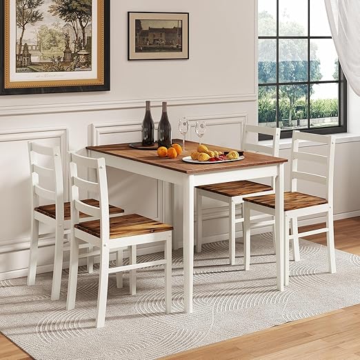 5-Piece Farmhouse Dining Set - Grey Wood Table & Chairs