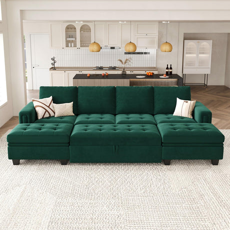 Modular Sectional Sleeper Sofa with Pull Out Bed Velvet Convertible U Shaped Sectional