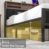 Queen Metal Bed Frame with Wooden Headboard and LED Charging Station