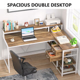 Reversible 55-inch L Shaped Desk with Drawer, Modern L Corner Desk Home Office