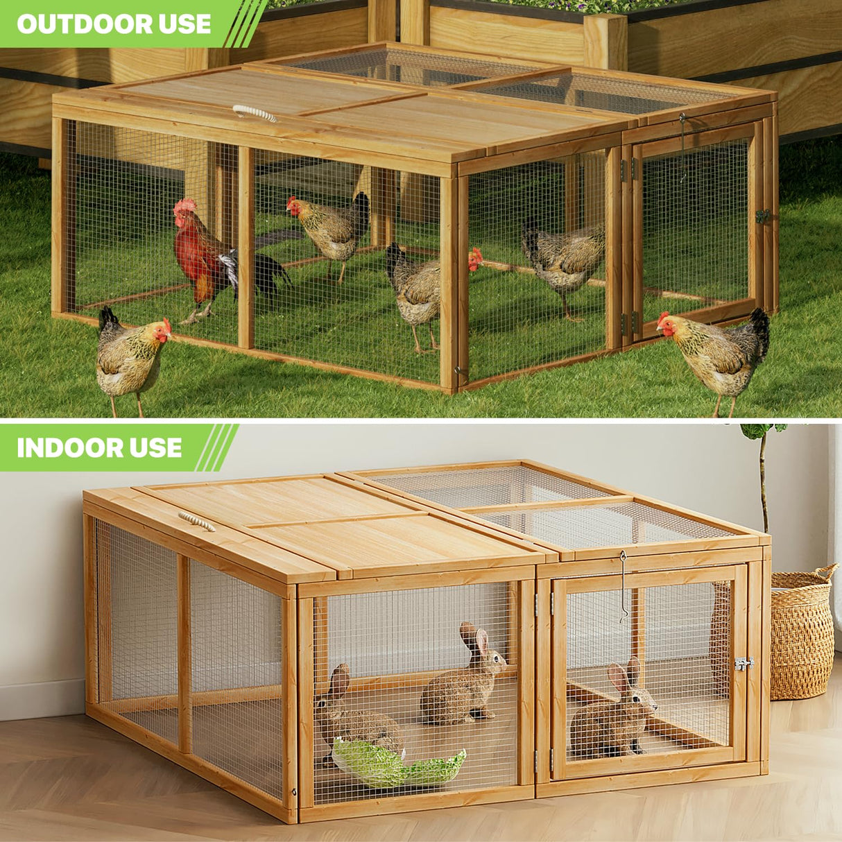 Folding Chicken Coop Rabbit Hutch, Portable Chicken House with Handle Wooden