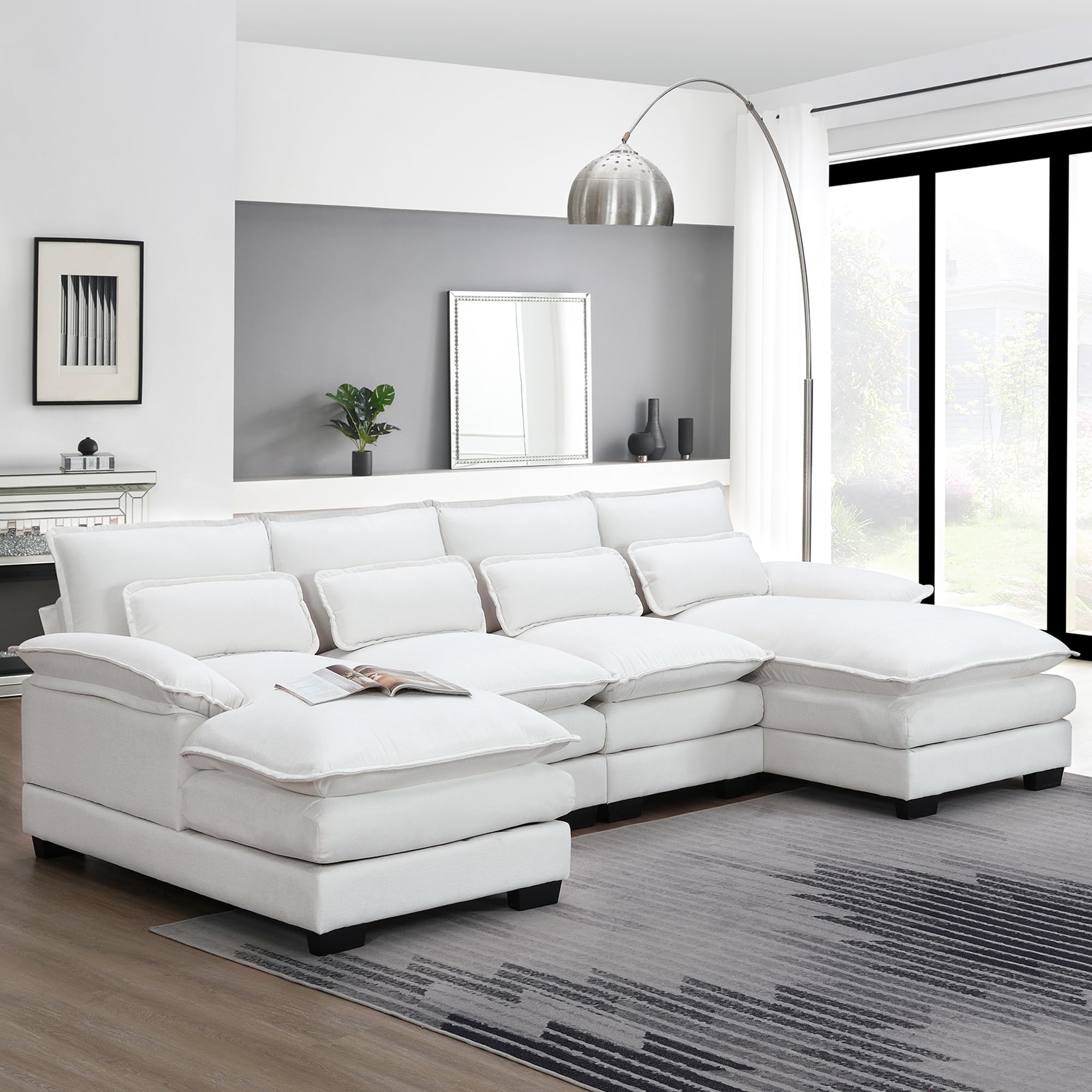 109.8“ Sectional Sofa Cloud Couch for Living Room, Modern Chenille Large Overstuffed U