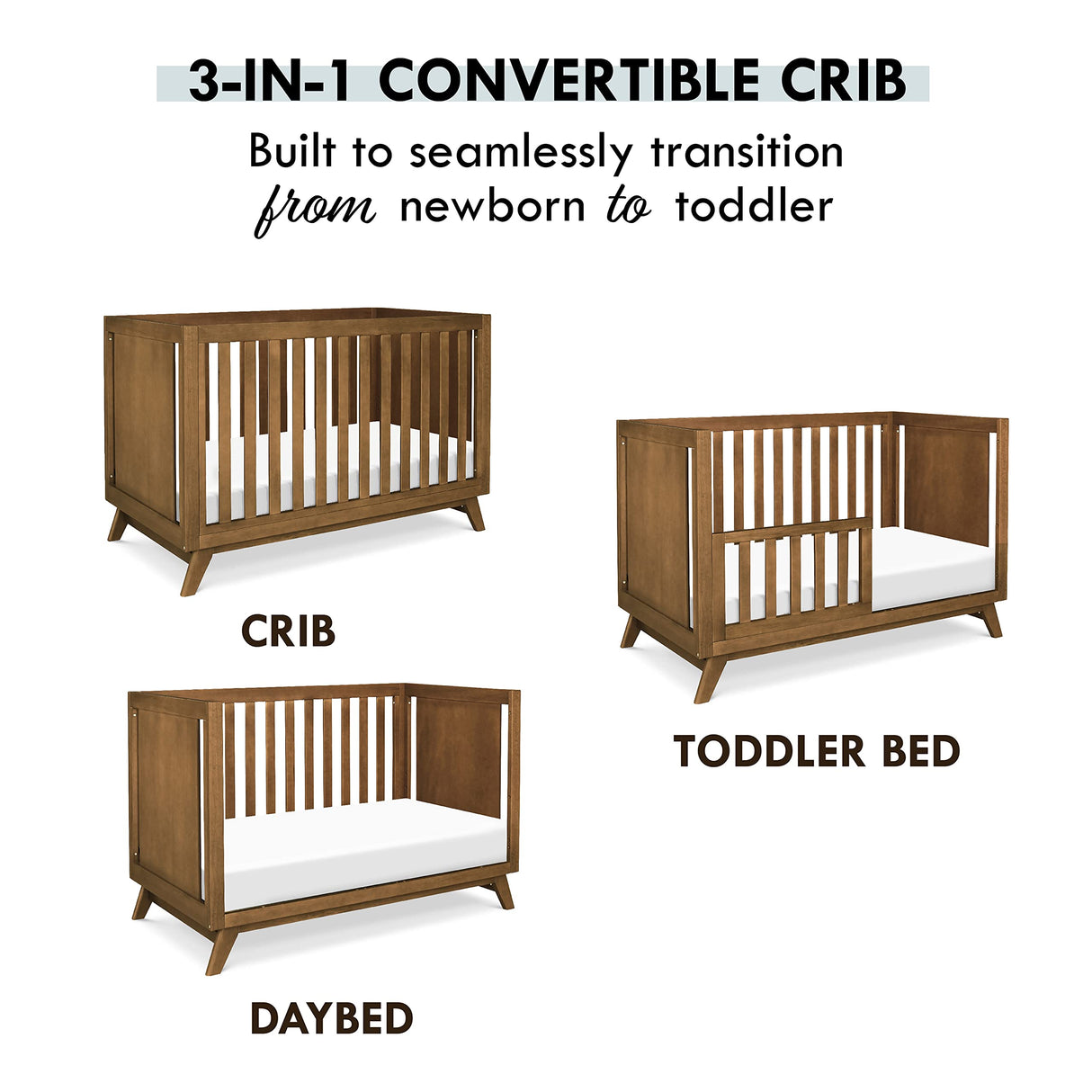 Otto 3-in-1 Convertible Crib in Walnut, Greenguard Gold Certified