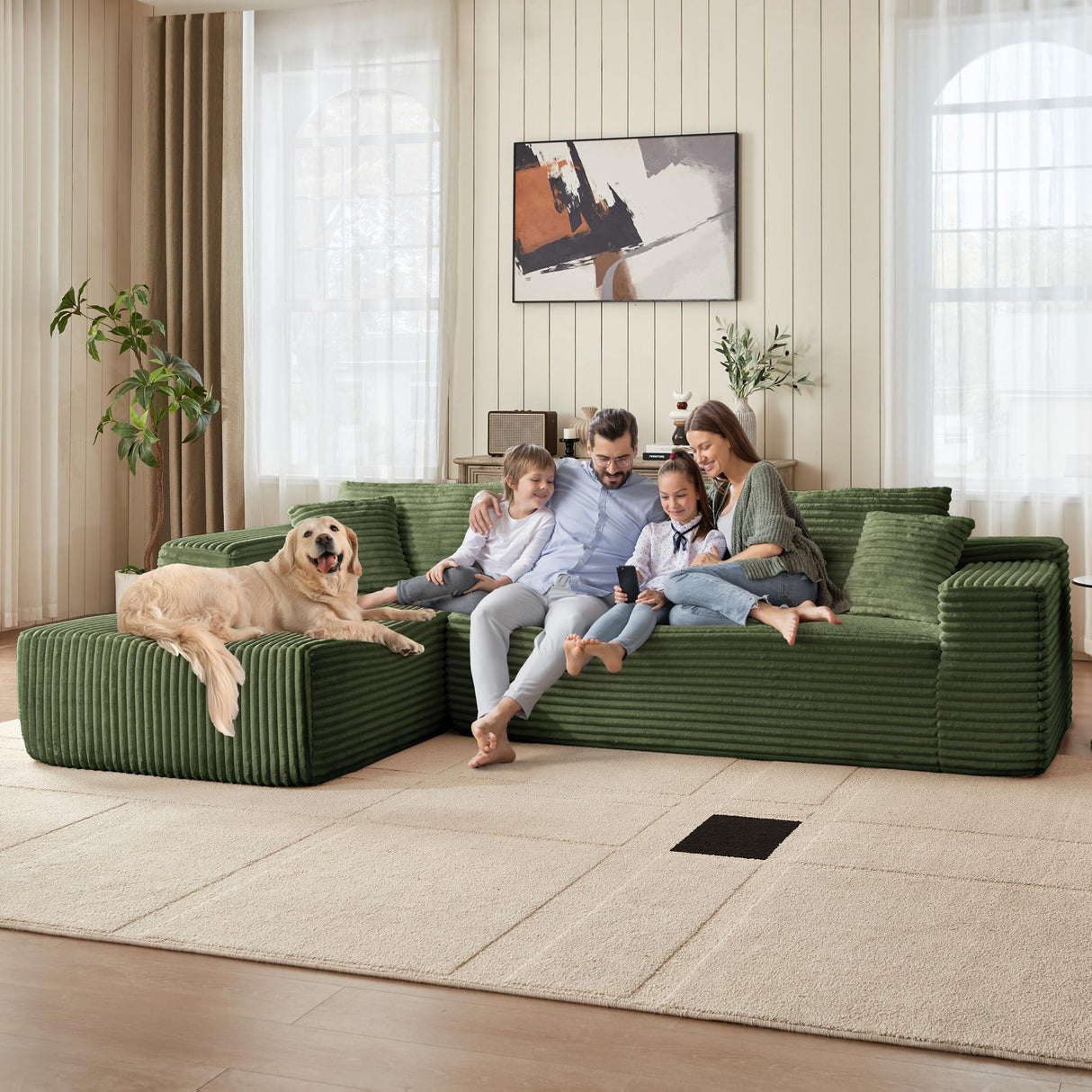 Modular Sectional Sofa: 106'' Corduroy Cloud Couch L Shaped Sofas