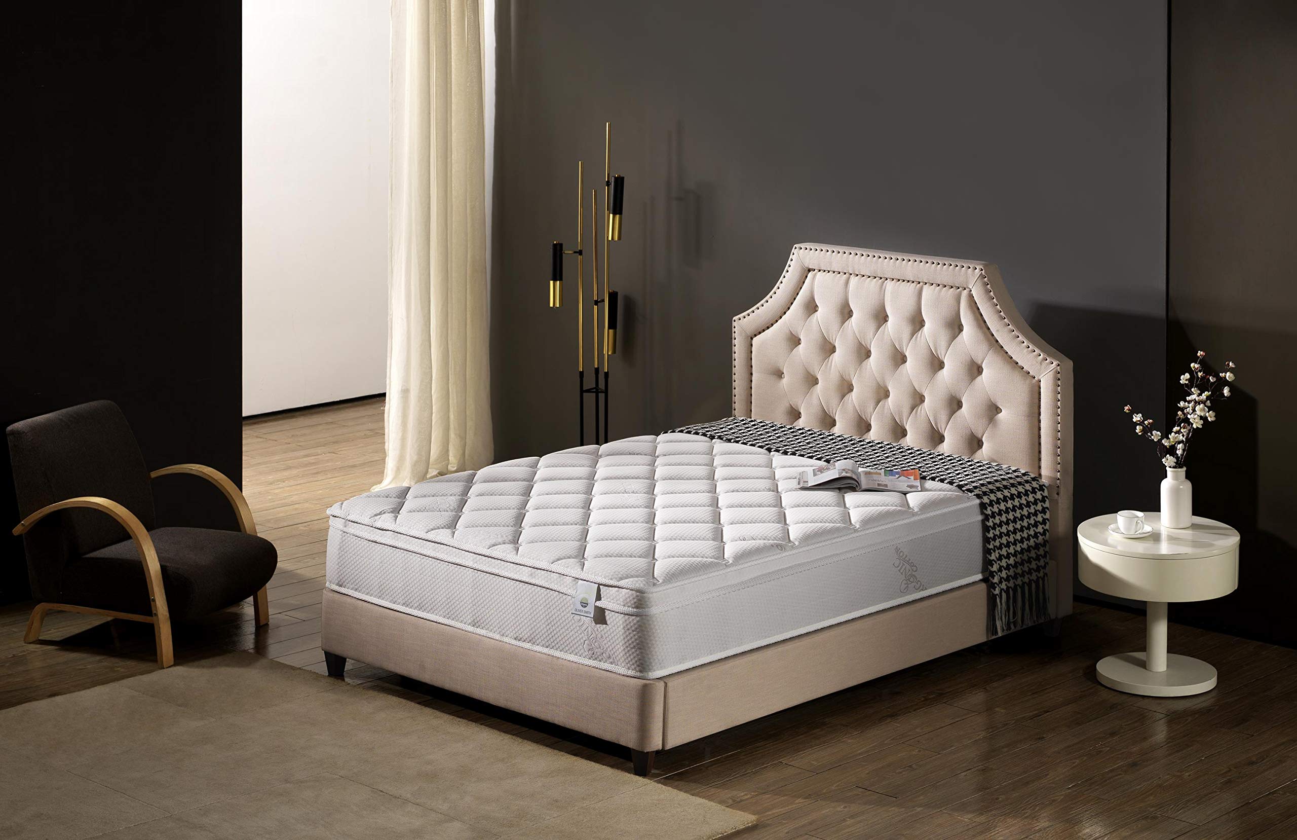 Organic Cotton - 12 Inch - Deluxe Sleep - Plush Euro Pillow Top - Cool Memory Foam & Pocket Spring Mattress