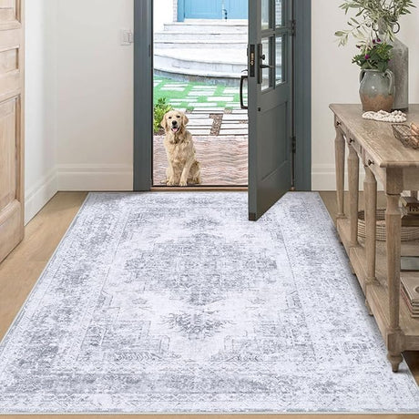 Area Rug 8x10 Living Room Rug, Machine Washable Vintage Distressed Medallion Rug Non