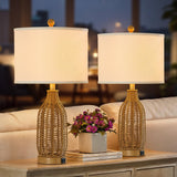 24.5" Rattan Table Lamps Set of 2 with USB Charging Ports