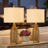 24.5" Rattan Table Lamps Set of 2 with USB Charging Ports